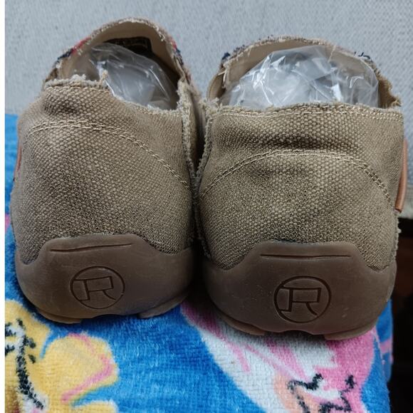 Roper Daisy Driving Moccasins Women's 9.5 Tan Canvas Southwestern Slip On - Picture 6 of 9